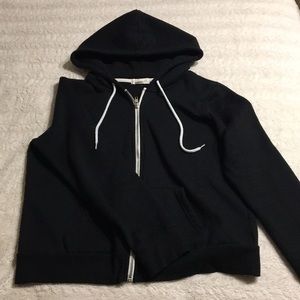 black zip-up drawstring hoodie